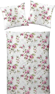Produktbild von Designette Bettwäsche Satin - rosa Blumen auf weißem Hintergrund  135 x 200 cm rosa Blumen auf weißem Hintergrund