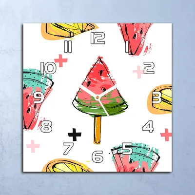 Produktbild von Deko Glasuhr Wanduhr 30x30 Wassermelone Eiscreme Quarz Küchenuhr Bürouhr