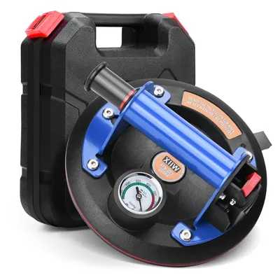 Produktbild von 8-Zoll-Vakuumsaugnapf mit Metallgriff und Manometer, maximale Tragkraft 360 Kilogramm, inklusive Werkzeugkasten, geeignet für Fliesen und ähnliche