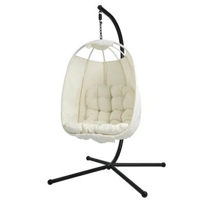 Produktbild von SVITA NELLY Hängesessel mit Gestell klappbar Hängestuhl Hängesitz Hängekorb Beige