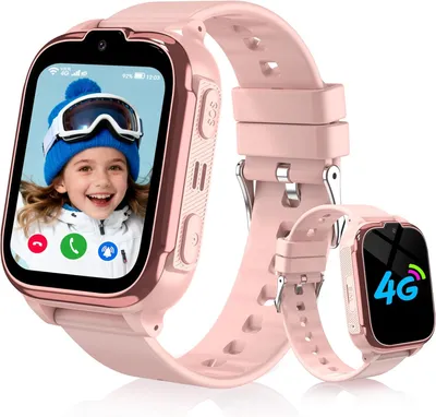 Kinder Smartwatch 4G mit GPS & Telefon, IP68 wasserdicht, Videoanruf, SOS, Voice Chat, Wecker, Schulmodus, GPS Uhr für Jungen & Mädchen Geschenk Alarm