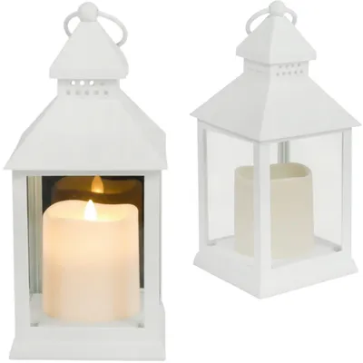Zdjęcie produktu dla Lampion Latarenka Ze Świecą LED Dekoracyjna Latarnia 27 cm Biała