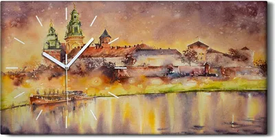 Produktbild von Wanduhr Uhr Wandbild Leinwand 60x30 Malerei Abstrakte Fluss Boot Gebäude - weiße Hände