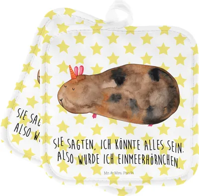 Produktbild von Mr. & Mrs. Panda Topfuntersetzer Einhorn Meerschweinchen - Weiß - Geschenk, Einhörner, Unicorn, Kochlappen, Meerschwein, topfhalter, Topflappen, 2er Set, Meericorn