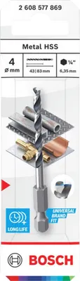Immagine prodotto di Trapano a spirale in metallo HSS, 4 x 43 x 83 mm, attacco esagonale 1/4