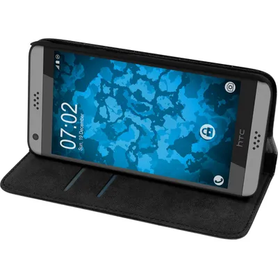 Produktbild von PhoneNatic Kunst-Lederhülle kompatibel mit HTC Desire 630 - Book-Case schwarz + 2 Schutzfolien