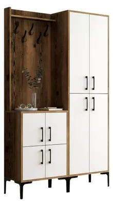 Produktbild von Eingangsmöbel Dgottard, Moderner Eingang, Wandgarderobe, Multifunktions-Aufbewahrungskonsole, 120x35h200 cm, Walnuss und Weiß