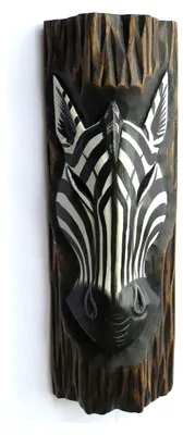 Produktbild von Zebra-Maske aus Holz, handgeschnitzt für Wanddekoration