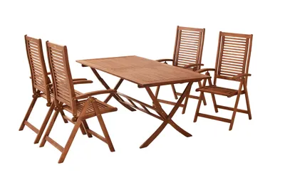 Produktbild von Merxx Gartenmöbelset Cordoba 5tlg., 4 Klappsessel, Klapptisch 160 x 90 cm - Eukalyptus
