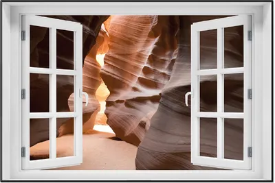 Produktbild von Wallario Wandbild mit Fenster-Illusion: Antelope Canyon Arizona  USA, Größe: 61 x 91,5 cm, Poster mit schwarzem Aluminiumrahmen