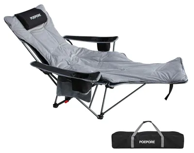 Imagen del producto de Silla de camping con respaldo ajustable, reposapiés, cojín acolchado, portavasos, plegable, ideal para actividades al aire libre