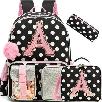 Immagine prodotto di Set di zaini per bambine, composto da 3 pezzi: zaino, borsa per il pranzo e astuccio. Ideale per la scuola materna e le scuole elementari. Dimensioni: 42x30x20 cm