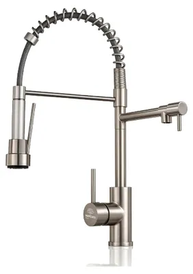 Produktbild von Einhebelmischer für die Küche, ausziehbar, Edelstahl 304, 2 Wassermodi (Spray/Durchfluss), 360° drehbar, Schlauch 40 cm, flexible Spültischarmatur