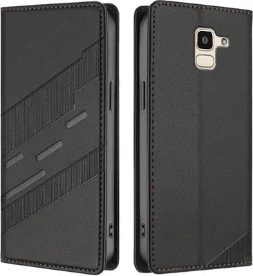 Image de Etui pour Samsung Galaxy J6 2018, étui portefeuille en cuirPolyuréthaneavec fente pour carte et fonction stand Schwarz