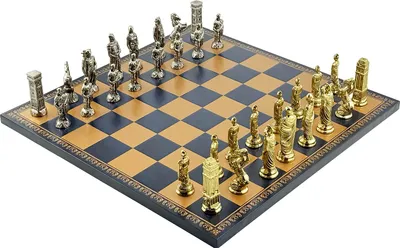 Zdjęcie produktu dla ITALFAMA Edycja kolekcjonerska ZESTAW SZACHOWY Rzymianie kontra barbarzyńcy + plansza z imitacji skóry 40 cm