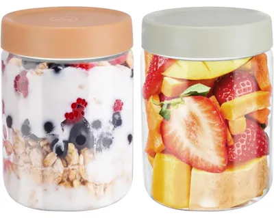 Immagine prodotto di Contenitori per la preparazione dei pasti, in vetro borosilicato da 600 ml, confezione da 2, con coperchio, ideali per preparare l'avena notturna e per la conservazione degli alimenti