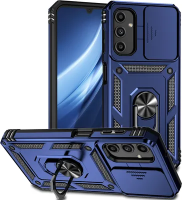 Image de Étui pour Samsung Galaxy A25 5G étui double couche avec couvercle coulissant pour appareil photo et anneau de support bleu