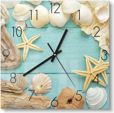 Produktbild von DEQORI Glasuhr 30x30 cm Zahlen 'Meeresmärchen' Wanduhr Glas Uhr Design leise Küchenuhr