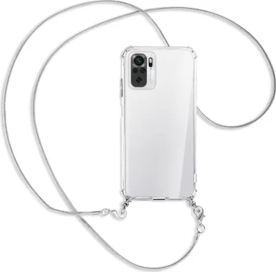 Produktbild von Handykette Backcover-Schutzhülle mit Band (Metall silberfarben) für Xiaomi Redmi Note 10 4G - silberfarbene Kette Snake