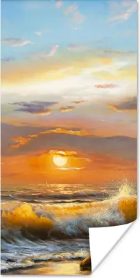 Produktbild von MuchoWow® Poster Malerei - Wasser - Segelboot - Ölfarbe 40x80 cm - Dekoration