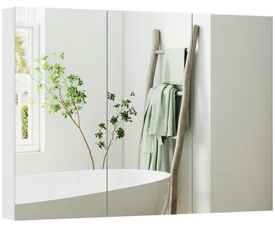 Produktbild von Badezimmer-Wandschrank mit Spiegel, 3-tš¹riger Spiegelschrank, verstellbare Einlegeb?den, 91,5 x 11,5 x 65 cm, wei?