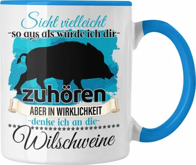 Produktbild von Trendation - Jäger Geschenk Tasse Wildschwein Liebhaber Geschenkidee Lustiger Spruch (Blau)