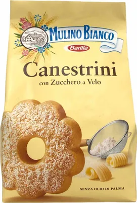Produktbild von Mulino Bianco Canestrini Kekse mit Puderzucker 6er Pack (6x200g Beutel) + usy Block