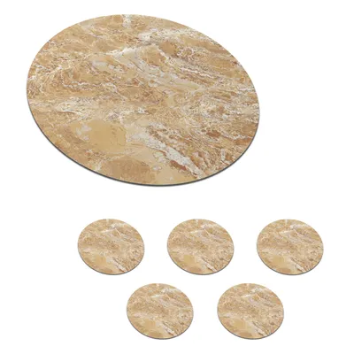 Obrázok produktu pre MuchoWow® Okrúhly sklenený podšálok, sada 6 ks Mramor - biely - hnedý 10x10x0.3cm Podložky pod poháre - podložky pod nápoje - ochrana stolovej dosky -