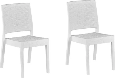 Produktbild von BELIANI Gartenstühle im 2er Set Weiß aus Kunststoff Rattanoptik Balkon / Terrasse / Gartenzubehör Outdoormöbel Modern