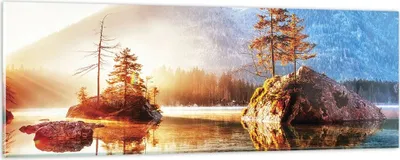 Produktbild von Bilder auf glas - Einteilig - Morgendämmerung Berge See - 90x30cm - Glasbilder - Wandbilder - Bilder - zum Aufhängen bereit - Wanddekoration aus Glas - Glas Bilder - Wandbild auf Glas - GAB90x30-4617