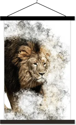 Produktbild von MuchoWow® Textilposter Löwe - Rauch - Abstrakt 60x90 cm mit schwarzem Rahmen - Poster Wohnzimmer