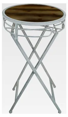 Produktbild von Runder Blumenhocker/Beistelltisch aus Metall und Holz, klappbar, grau