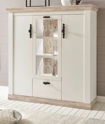 Produktbild von Highboard "Rovola" Pinie weiß / Oslo Pinie Landhaus Kommode 140 x 146 cm Anrichte