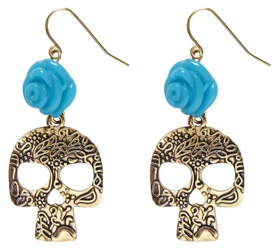 Image de Boucles d'oreilles tête de mort+rose