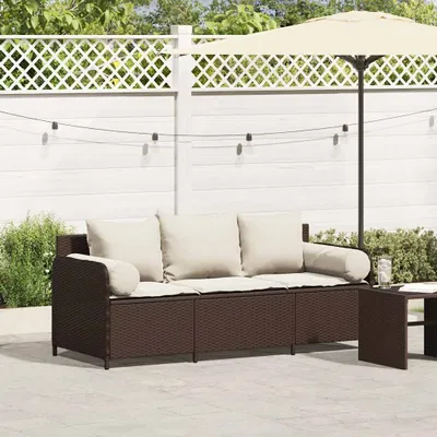 Produktbild von Möbel Gartensofa mit Kissen 3-Sitzer Braun Poly Rattan - Gartensofas 4104173