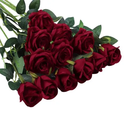 Immagine prodotto di 12 bouquet di rose rosse artificiali, con steli lunghi 51 cm, ideali per decorazioni di matrimonio e per la casa