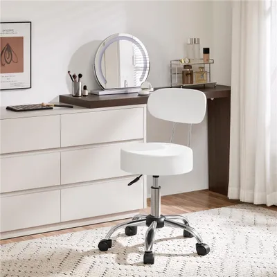 Produktbild von Yaheetech Drehhocker Rollhocker mit abnehmbaren Rückenlehnen, höhenverstellbarer Arbeitshocker, 75.5-85cm, mit Rollen, Weiß