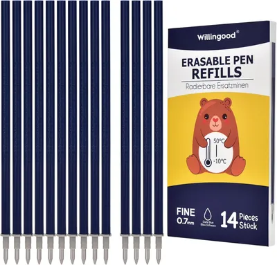 Productafbeelding van Uitwisbare gelpenvullingen - Set van 14 - Compatibel - Hoogte 13 cm - Thermogevoelige inkt - Blauw - Zwart - Punt 0,7 mm