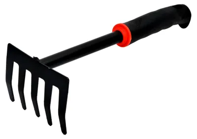 Produktbild von Gartenharke aus Stahl mit 5 Zinken – Kleine Harke für Garten, Balkon und Gemüsegarten – Ergonomischer Griff für die Gartenpflege – Arbeitsbreite 9 cm