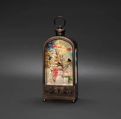Produktbild von Konstsmide LED Wasserlaterne "Schneemann und Vögel", braun, wassergefüllt, 5h Timer, 1 warm weiße Diode, batteriebetrieben & USB, Innen  - 4282-000