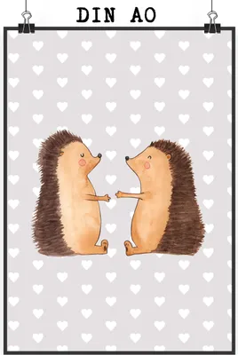 Produktbild von Mr. & Mrs. Panda Bild Igel Liebe DIN A0 - Grau Pastell - Geschenk, Freundin, kunstdruck poster, wanddeko, Hochzeitstag, Hochzeit, Wandbild, Plakat, drucke