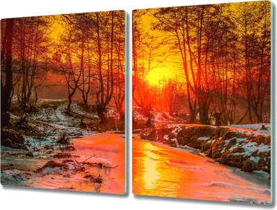 Produktbild von Coloray Schneidebrett Herdabdeckplatte 2x40x52 cm Kochplattenabdeckung Küchenbrett Hackbrett - Schnee Natur Wald Fluss