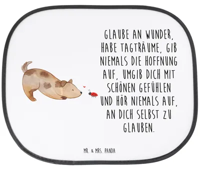 Produktbild von Mr. & Mrs. Panda pkw sonnenblende Hund Marienkäfer - Weiß - Geschenk, Zuversichtlich, Sprüche, Auto Sonnenschutz, Hunde, Positiv, Hitzeschutz, Mischlingshund, Autoscheibe