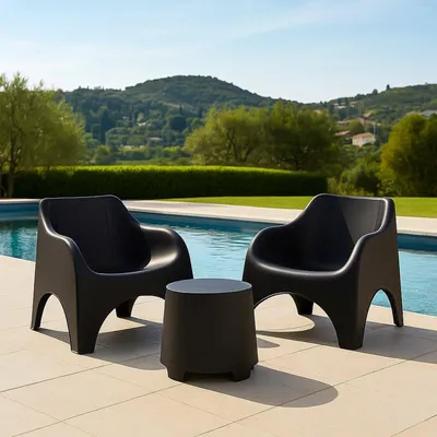Produktbild von Dmora Gartenmöbel-Set Cormons Anthrazit, 2-Sitzer mit Tisch