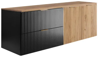 Immagine prodotto di Set da bagno: mobile con cassetti e mobile con ante 57×46×160 cm, colore: nero / rovere Craft / piano in rovere Craft /, maniglia dorata