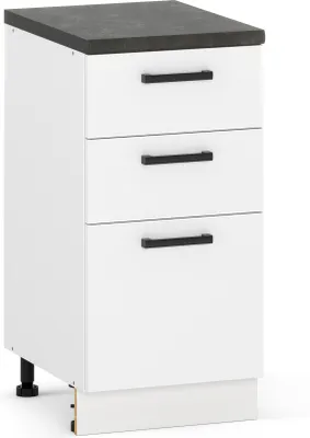 Produktbild von ULWEHOME 40 cm hoher freistehender Unterschrank für die Küche, 3 Schubladen, Weiß matt | Küchenmöbel der Serie EKO