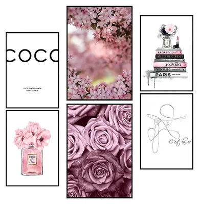 Produktbild von Postertech 6er Poster Set Rosen weiß-pink, Wandbilder Schlafzimmer, A4 und A3 ohne Rahmen