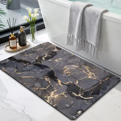 Image de Tapis de bain 50 x 80 cm en diatomite, antidérapant et à séchage rapide, lavable, de couleur gris foncé
