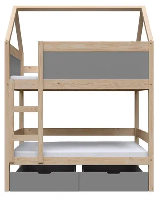Produktbild von Masseno Etagenbett TAMI 80x180 cm mit Schublade, Rausfallschutz, Kinderbett mit Leiter für Mädchen und Jungs, Stockbett, Kieferfarben