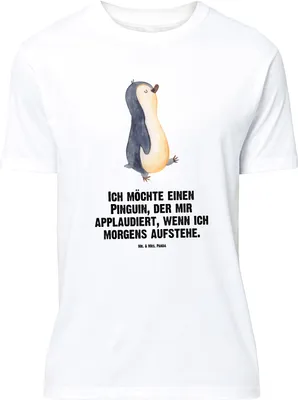 Produktbild von Mr. & Mrs. Panda Größe M T-Shirt Pinguin marschieren - Weiß - Geschenk, Pinguine, Tshirt, Unausgeschlafen, Herren, Bruder, Aufstehen, Langschläfer, mit Spruch, Shirt